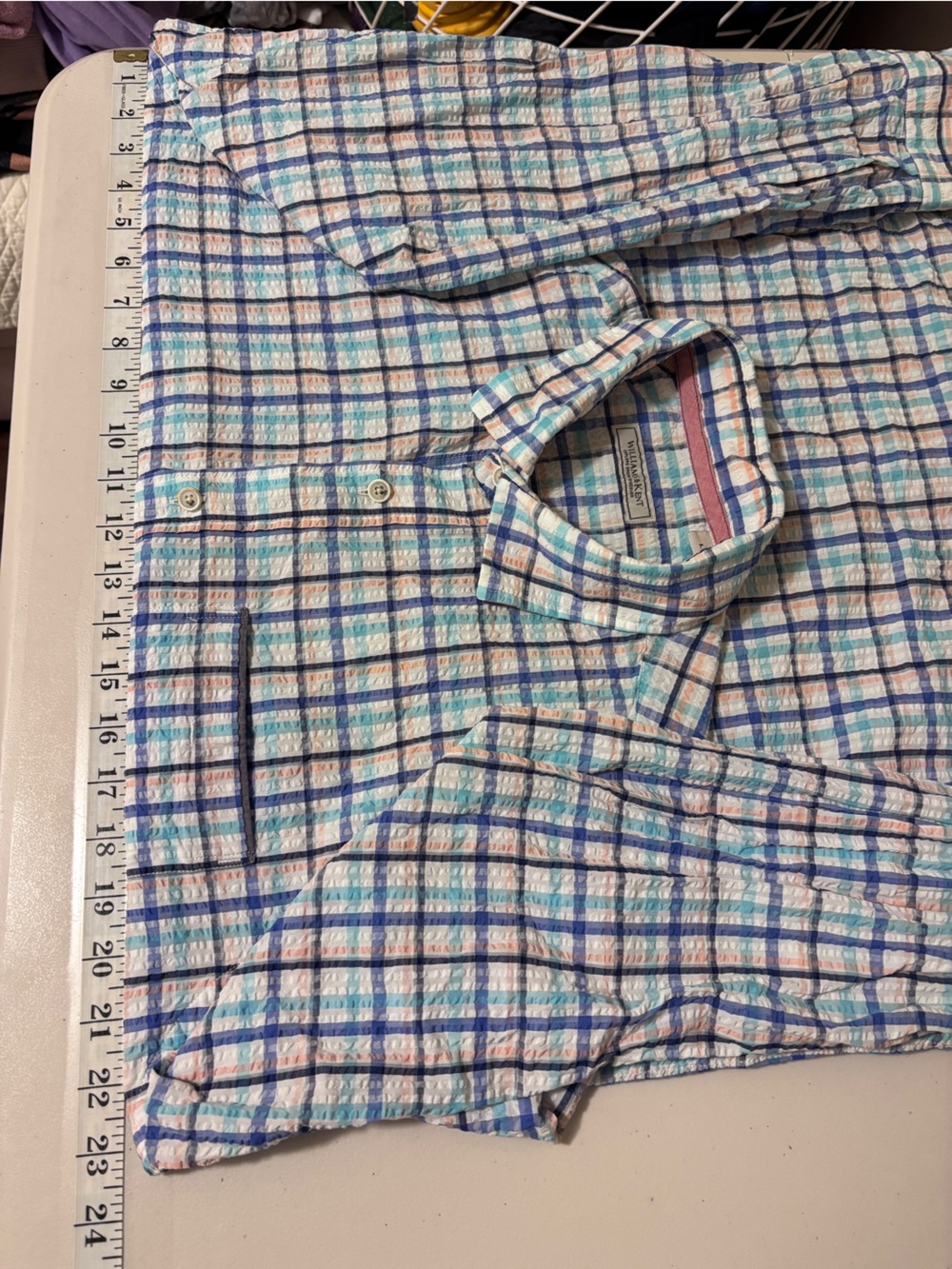 Mens Seersucker Plaid Button Down Shirt Size L Long Sleeve Ivy Style Preppy - Picture 5 of 11